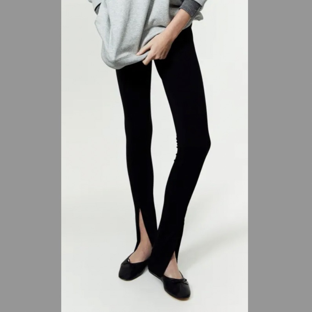 Black zippered hem trouser leggings. Toteme vibes by H&M
